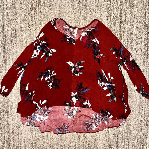 Free People Women's People Tree Swing Tunic Long Sleeve Shirt Red Floral Small - Picture 2 of 11